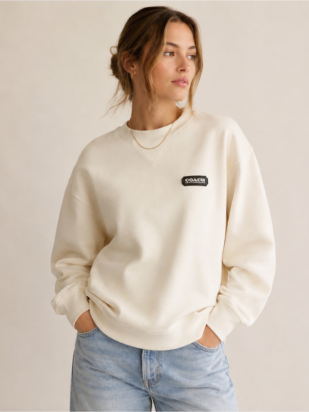 NWT Coach Leatherware Organic Cotton Crewneck Sweatshirt Soft Cream Women’s Sm